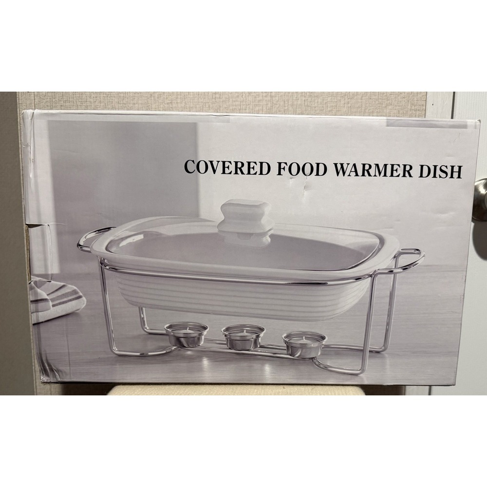 Home Centre Covered Food Warmer Dish 4.4L Porcelain Tempered Glass Lid Tealight